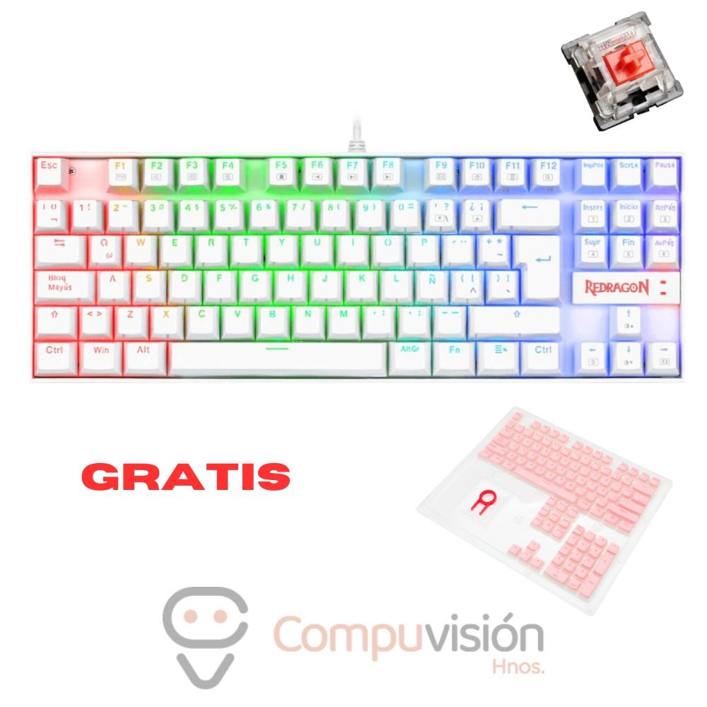 TECLADO REDRAGON K552W-RGB KUMARA 80% WHITE RED SWICHT ESPAÑOL