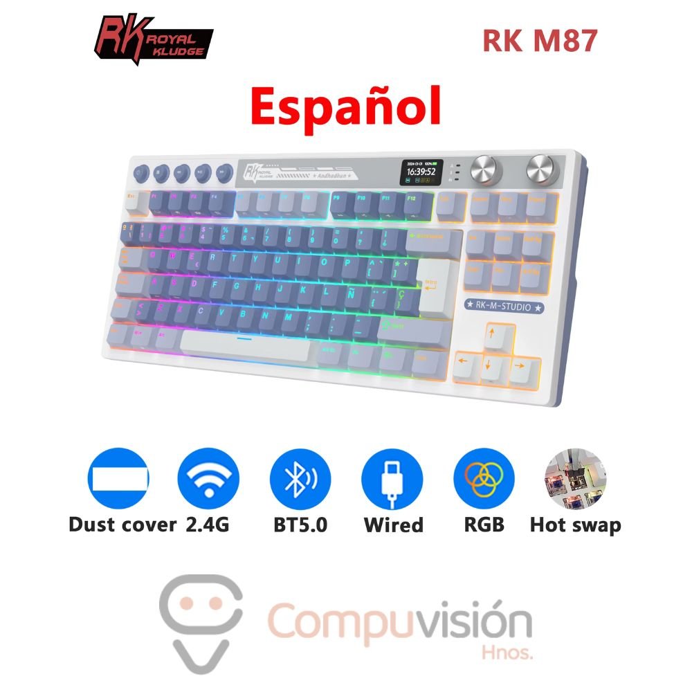 TECLADO GAMER ROYAL KLUDGE RK-M87 PRO TKL RGB WIRELESS OCEAM BLUE -CREAMY SWICHT