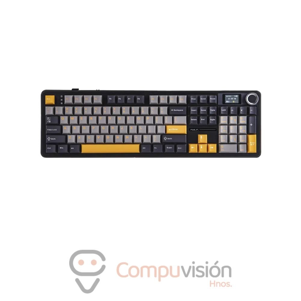 TECLADO GAMER AULA F108 100% FULL SIZE PRO WIRELESS GREY+YELLOW REAPER SWITCH ENGLISH