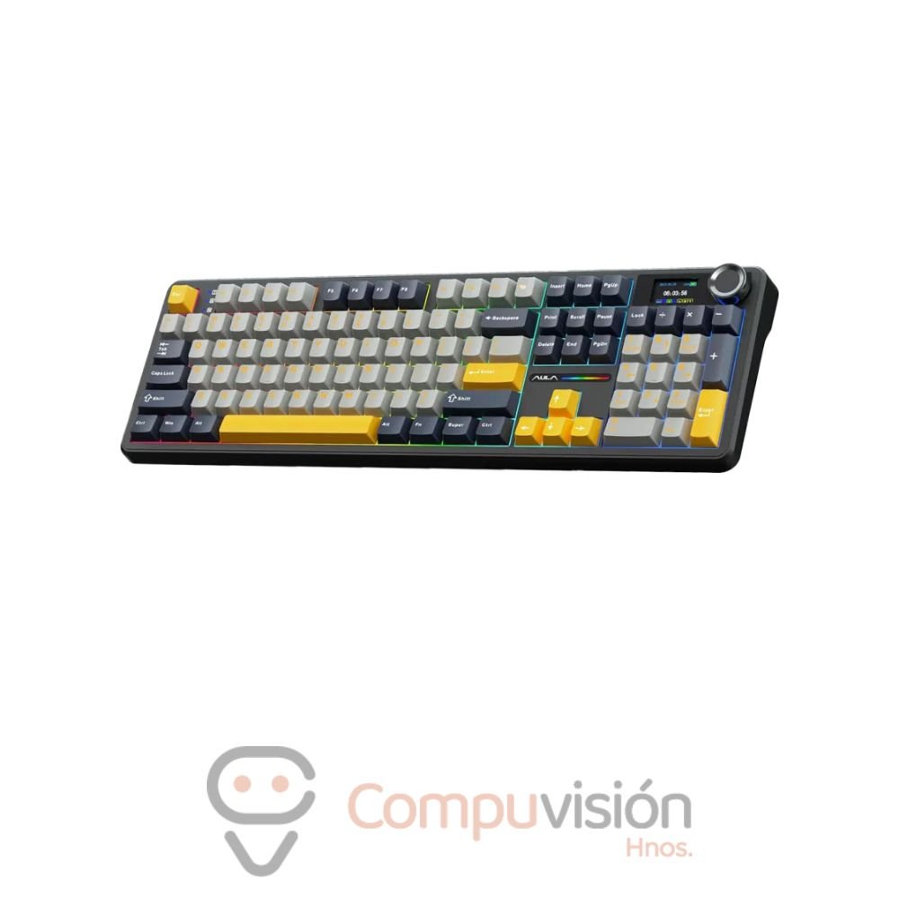 TECLADO GAMER AULA F108 100% FULL SIZE PRO WIRELESS GREY+YELLOW REAPER SWITCH ENGLISH