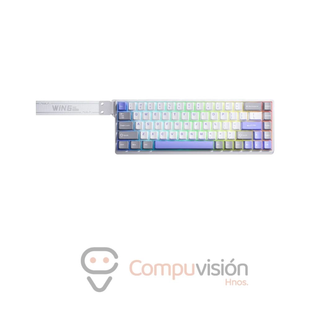 TECLADO GAMER AULA WIN68HE MAX 65% CABLE USB GRAY+WHITE+BLUE-MAGNETIC SWITCH ENGLISH