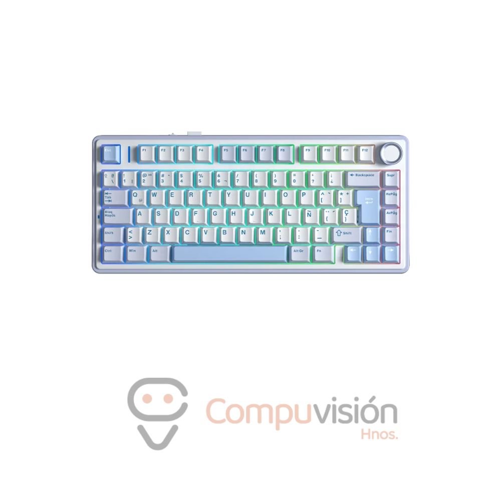 TECLADO GAMER AULA F75 RGB INALAMBRICO 75%, BLUE+ WHITE+DARK BLUE ESPAÑOL SWITCH REAPER