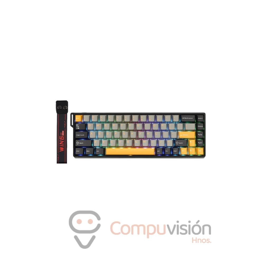 TECLADO GAMER AULA WIN68HE MAX 65% CABLE USB DARK GRAY+LIGHT GRAY+YELLOW MAGNETIC SWIC