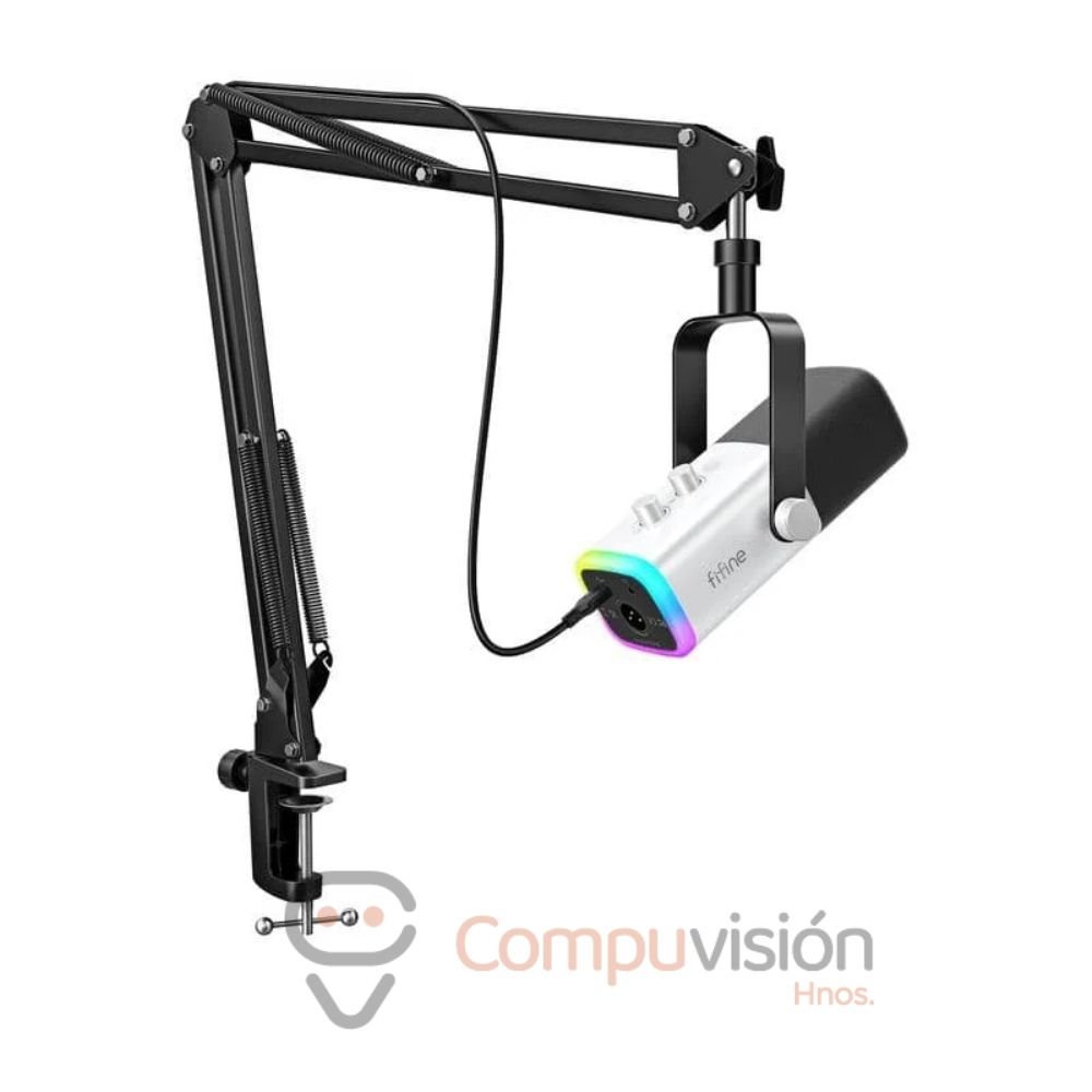 MICROFONO FIFINE AM8T WHITE DINAMICO CON BRAZO