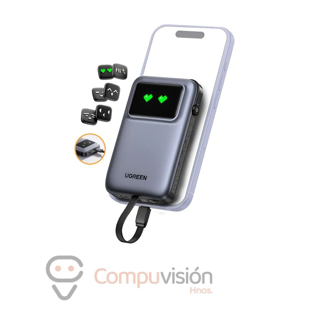 POWER BANK UGREEN UNO CABLE USB C INTEGRADO 10000mAh 30W PN 35603B1*USB-C 1*USB, BLACK