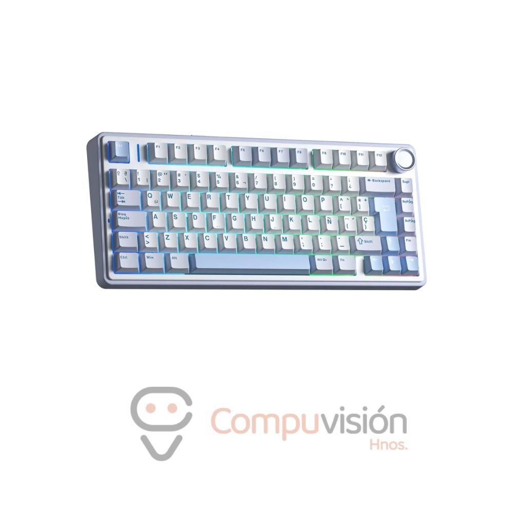 TECLADO GAMER AULA F75 RGB INALAMBRICO 75%, BLUE+ WHITE+DARK BLUE ESPAÑOL SWITCH REAPER