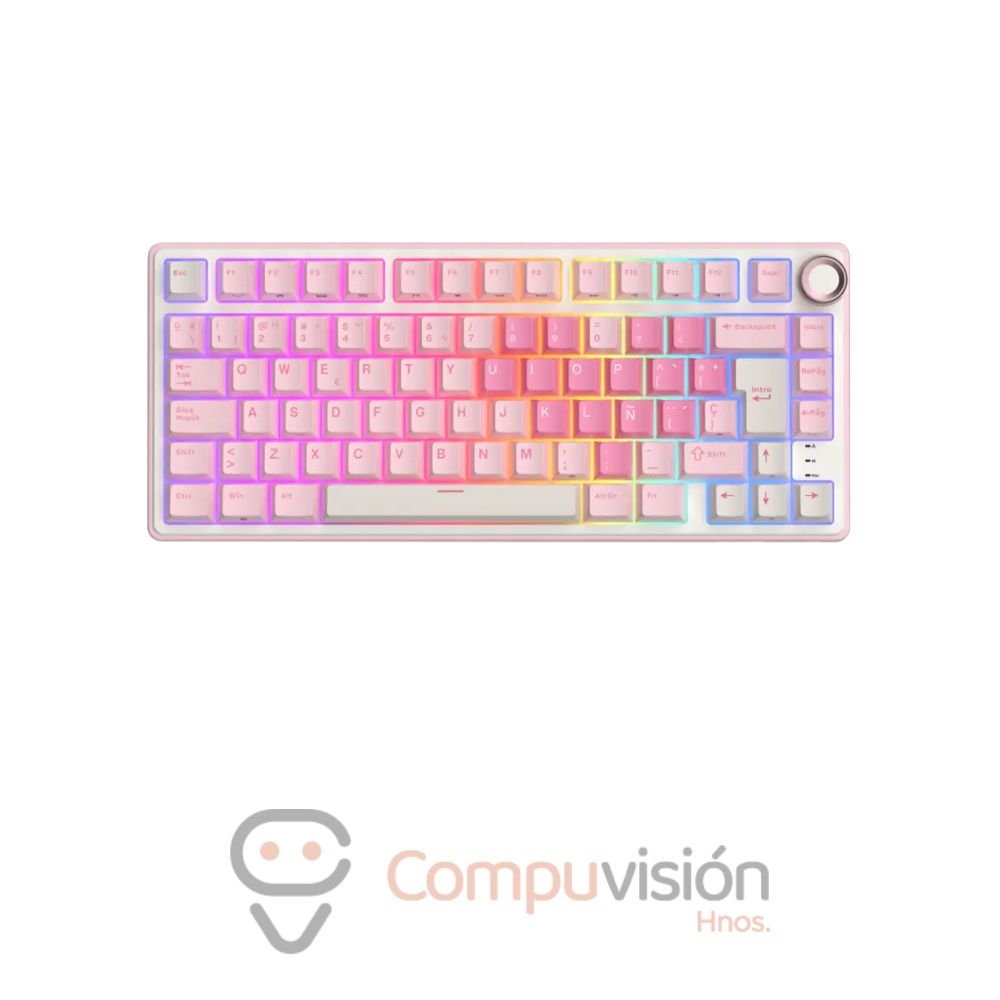 TECLADO GAMER ROYAL KLUDGE RK R75 75% CABLE USB PINK MELODY CREAMY SWITCH CABLEADO