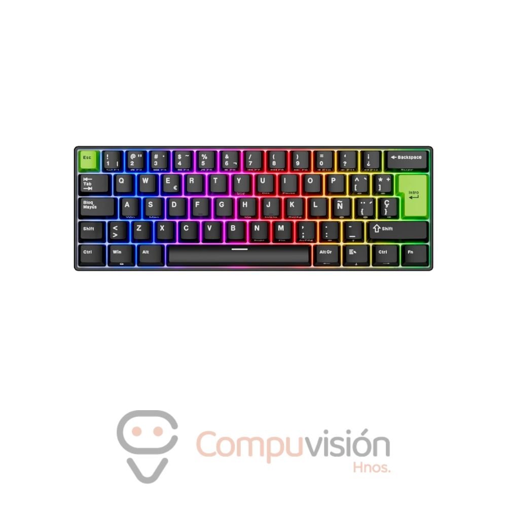 TECLADO GAMER ROYAL KLUDGE RK C61 CABLE USB ESPAÑOL BLACK GREEN-MINT MAGNETICO SWITCH