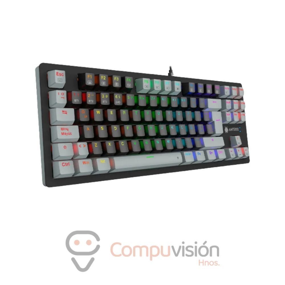 TECLADO GAMER ANTRYX MK 845 TRIX BLACK/GRIS RGB 80% WIRELESS SWITCH RED ESPAÑOL