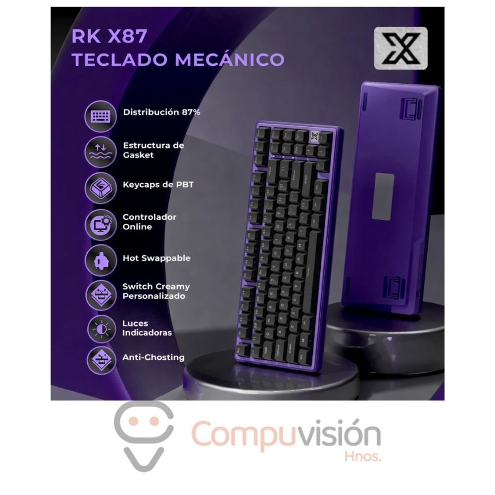 TECLADO GAMER ROYAL KLUDGE RK X87 CABLE USB BLACKBERRY MOUSSE CREAMY SWITCH CABLEADO