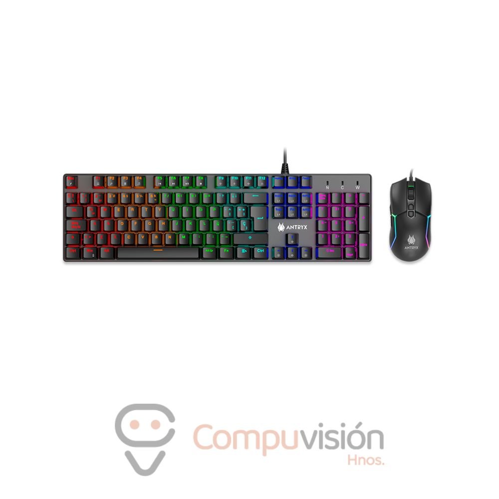 KIT/COMBO GAMER ANTRYX TECLADO+MOUSE GC-3500 BLACK CABLEADO MECANICO RAINBOW SWITCH RED ESPAÑOL