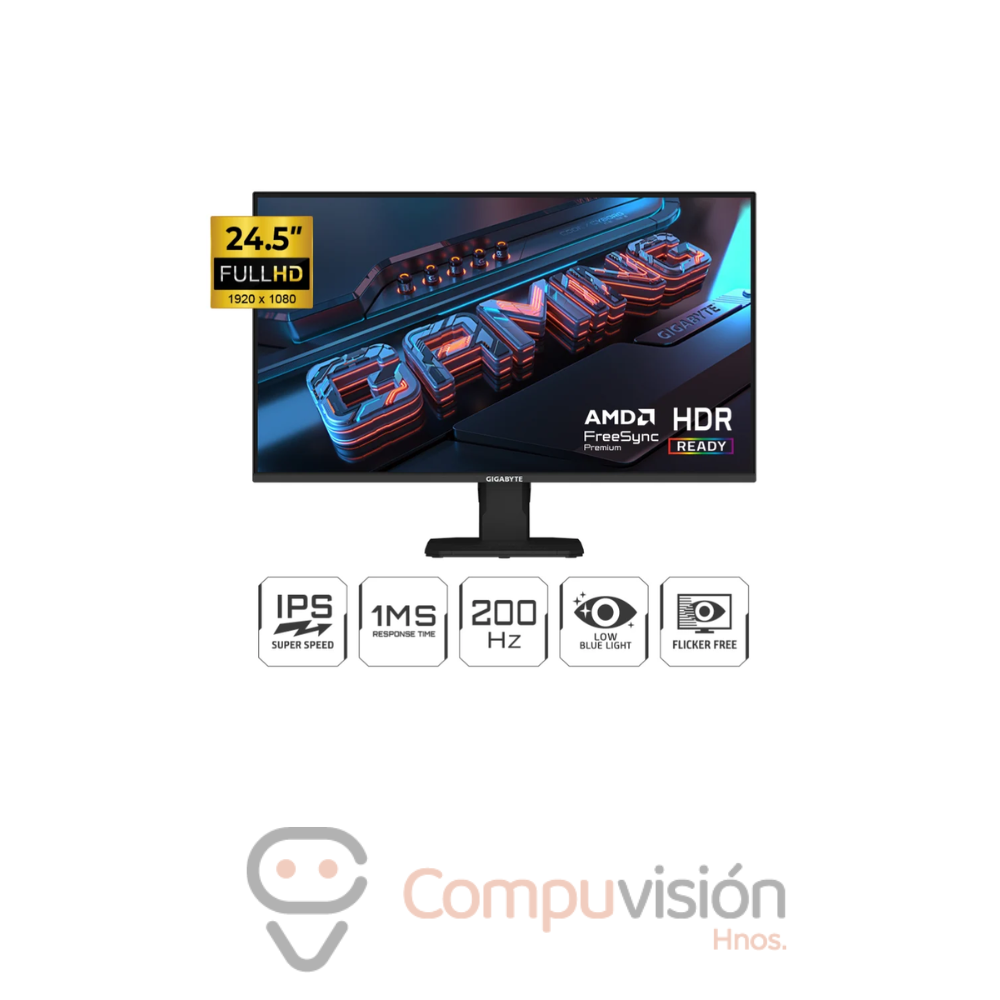 MONITOR LED 25" GIGABYTE GS25F2 PLANO IPS 1920*1080 1MS 200HZ 2*HDMI 1*DP AUDIO